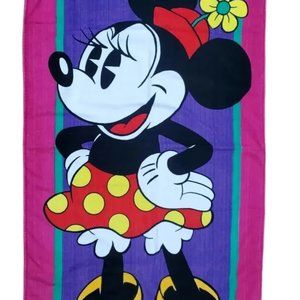 Vintage Disney Minnie Mouse Cute Beach Towel Pink Purple Vivid Colors 29" x 55"